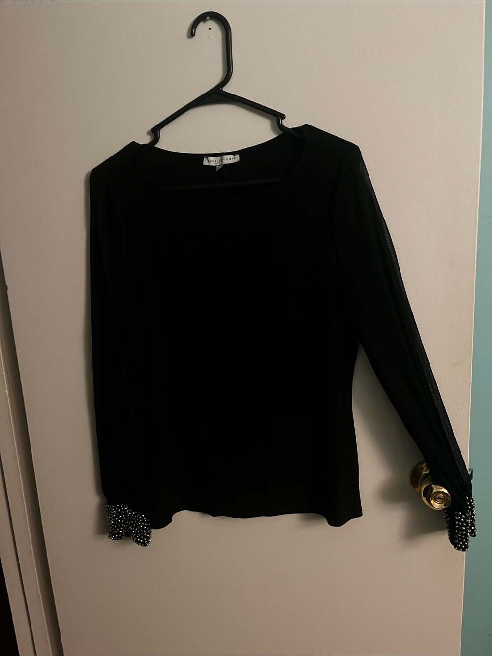 Annalee + Hope Black Long Sleeve Top with Beaded Cuffs